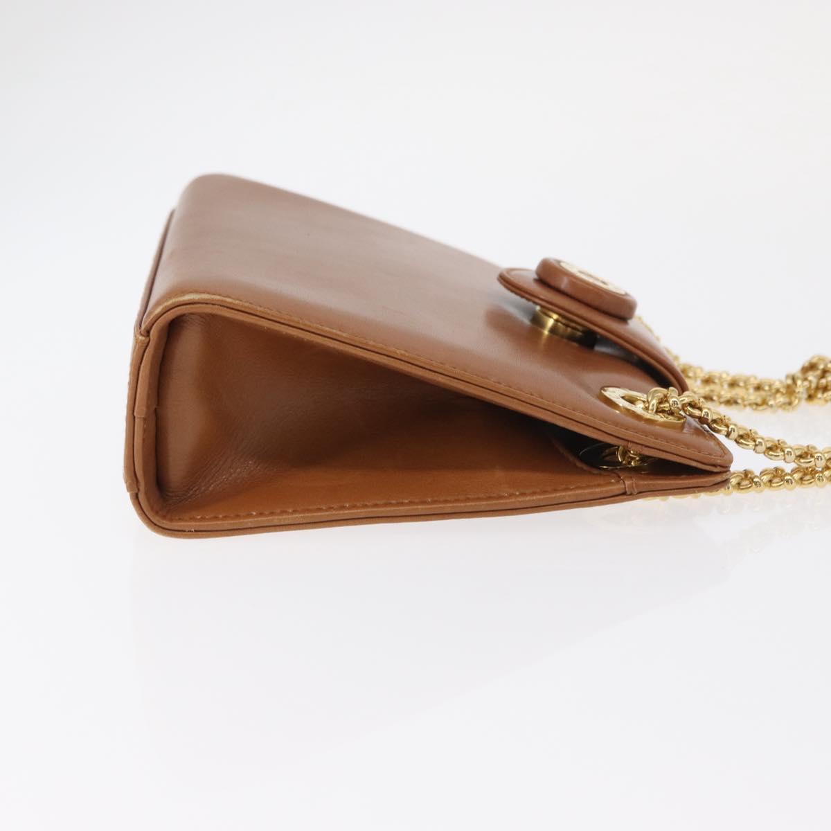 TIFFANY&Co. Chain Shoulder Bag Leather Brown Gold Auth 152268