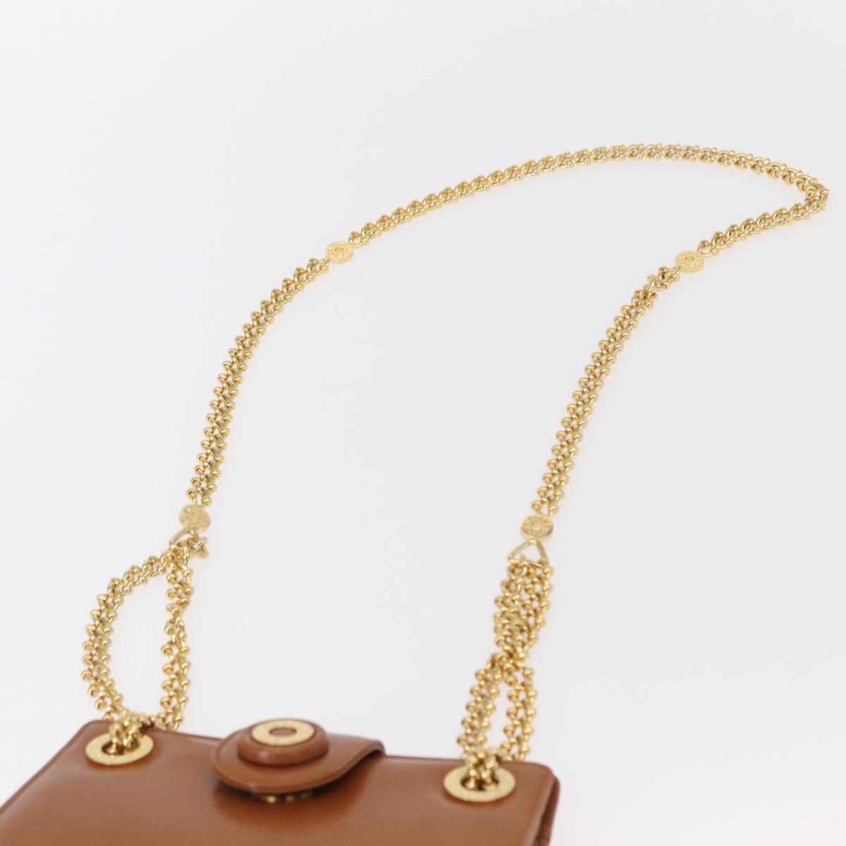 TIFFANY&Co. Chain Shoulder Bag Leather Brown Gold Auth 152268