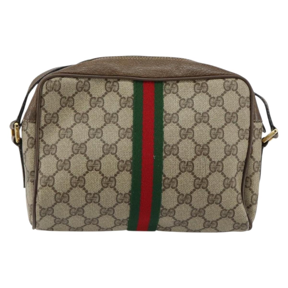 GUCCI GG Supreme Web Sherry Line Bag PVC Beige Gold 56 02 004 Auth 152274