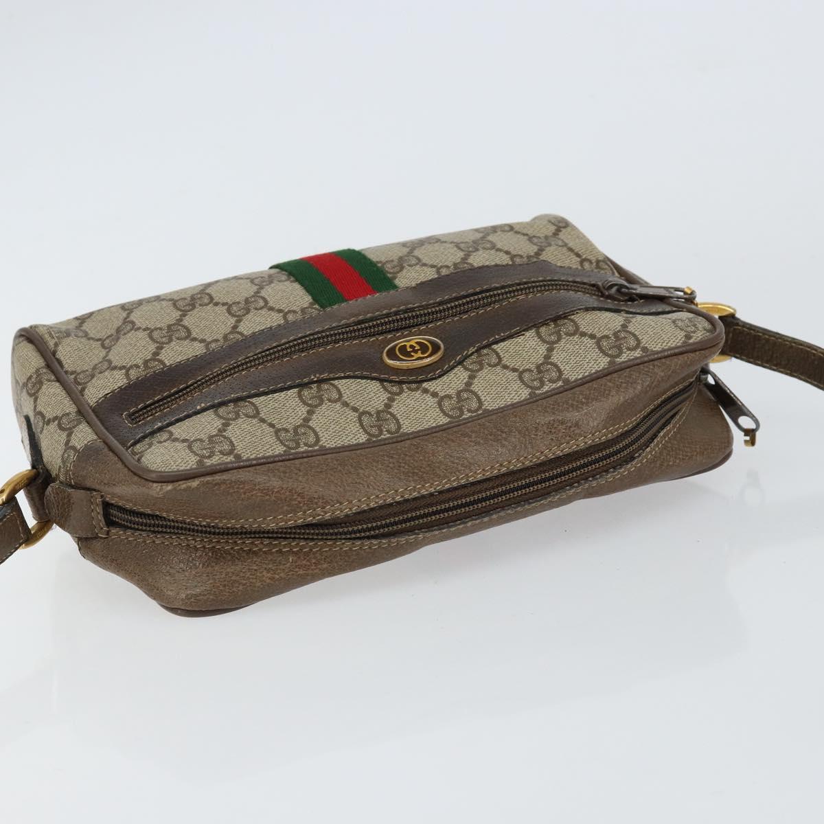 GUCCI GG Supreme Web Sherry Line Bag PVC Beige Gold 56 02 004 Auth 152274