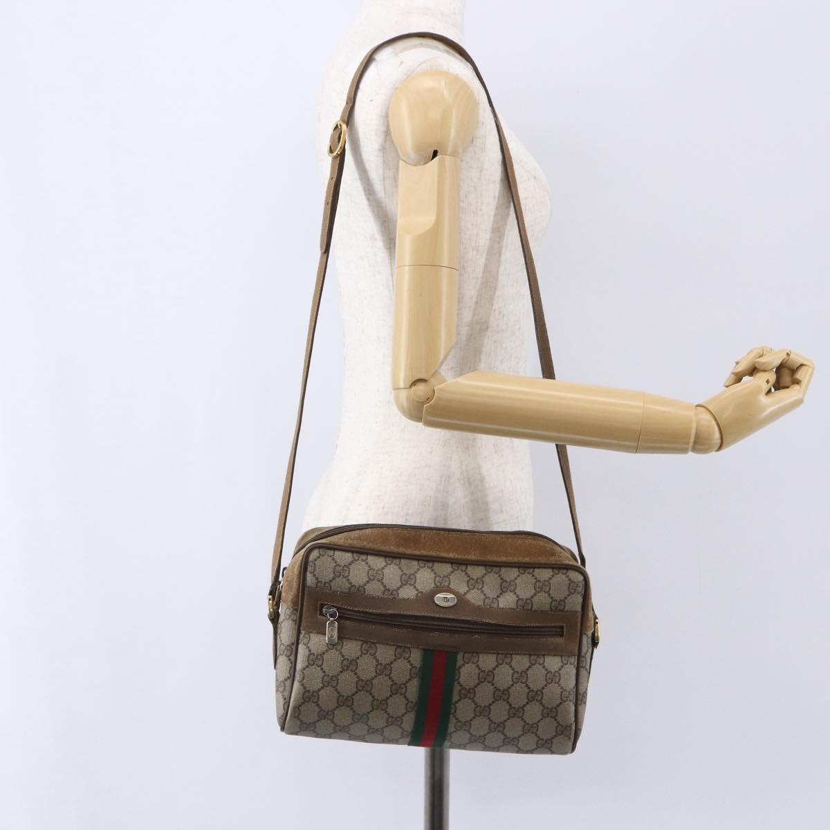 GUCCI GG Supreme Web Sherry Line Bag PVC Beige Gold 98 02 005 Auth 152275