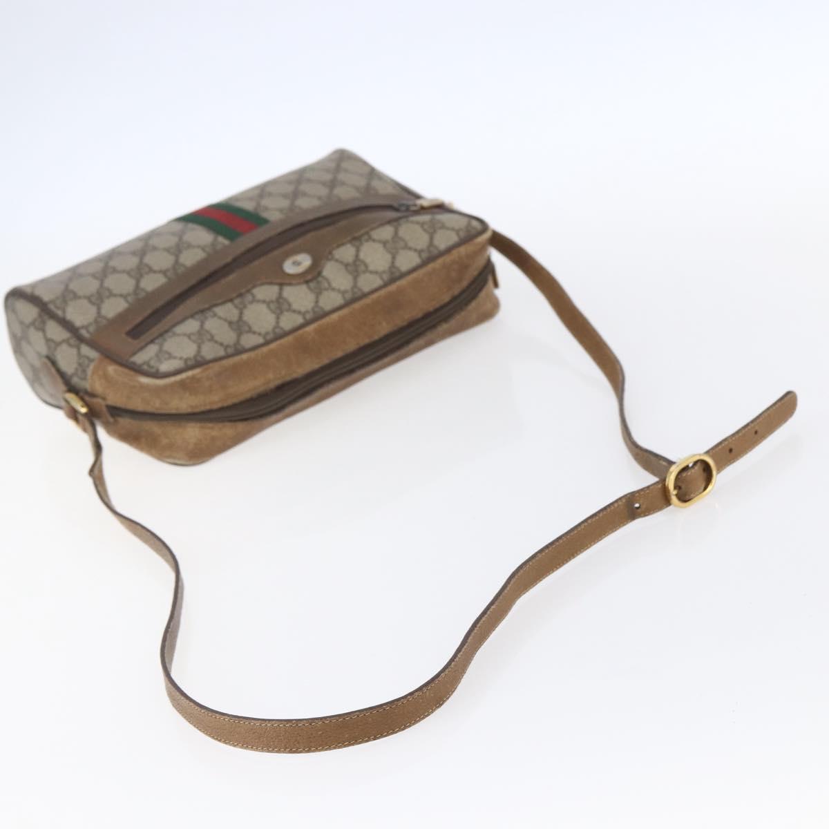 GUCCI GG Supreme Web Sherry Line Bag PVC Beige Gold 98 02 005 Auth 152275