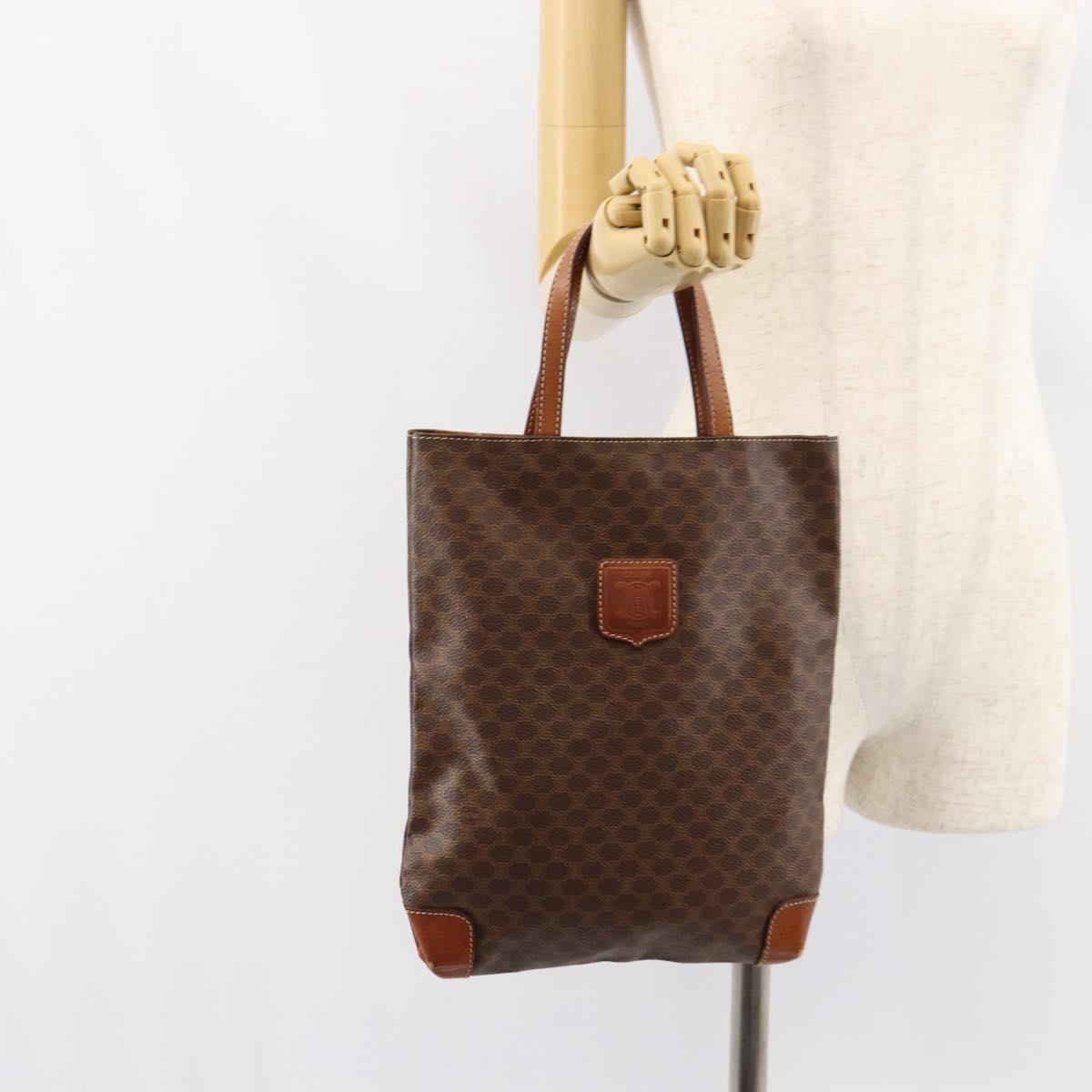 CELINE Macadam Canvas Hand Bag PVC Leather Brown Gold Auth 152276