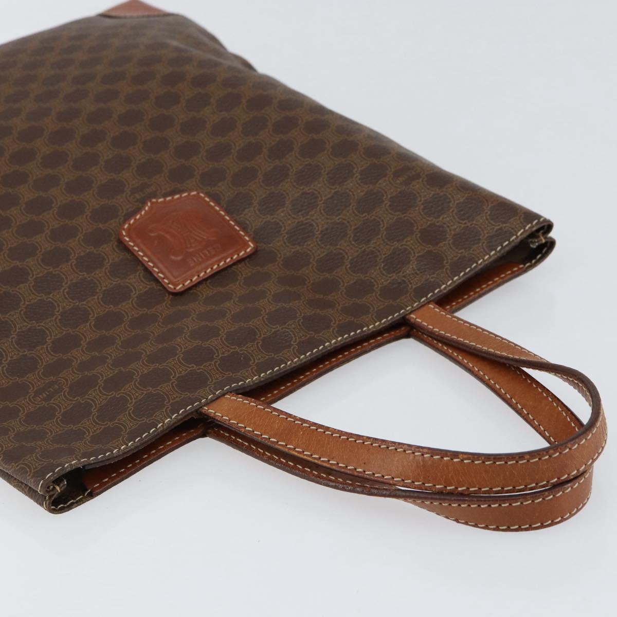 CELINE Macadam Canvas Hand Bag PVC Leather Brown Gold Auth 152276