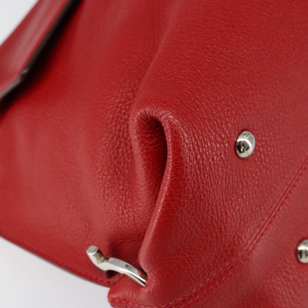 Salvatore Ferragamo Gancini Hand Bag Leather 2way Red Silver Auth 152277