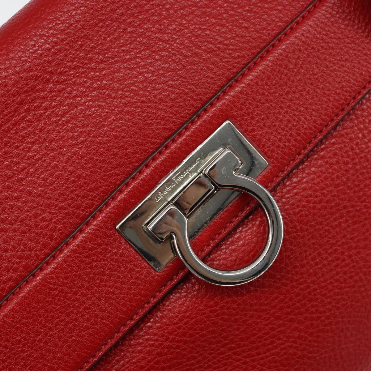 Salvatore Ferragamo Gancini Hand Bag Leather 2way Red Silver Auth 152277