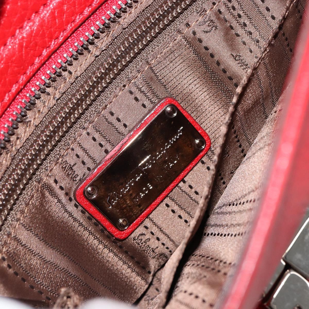 Salvatore Ferragamo Gancini Hand Bag Leather 2way Red Silver Auth 152277