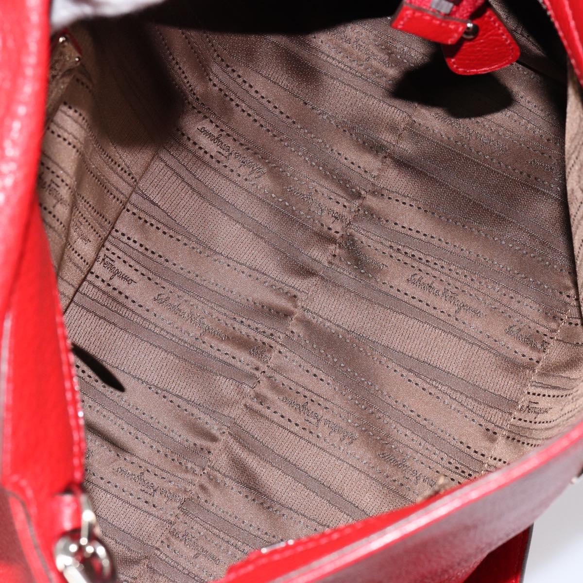 Salvatore Ferragamo Gancini Hand Bag Leather 2way Red Silver Auth 152277