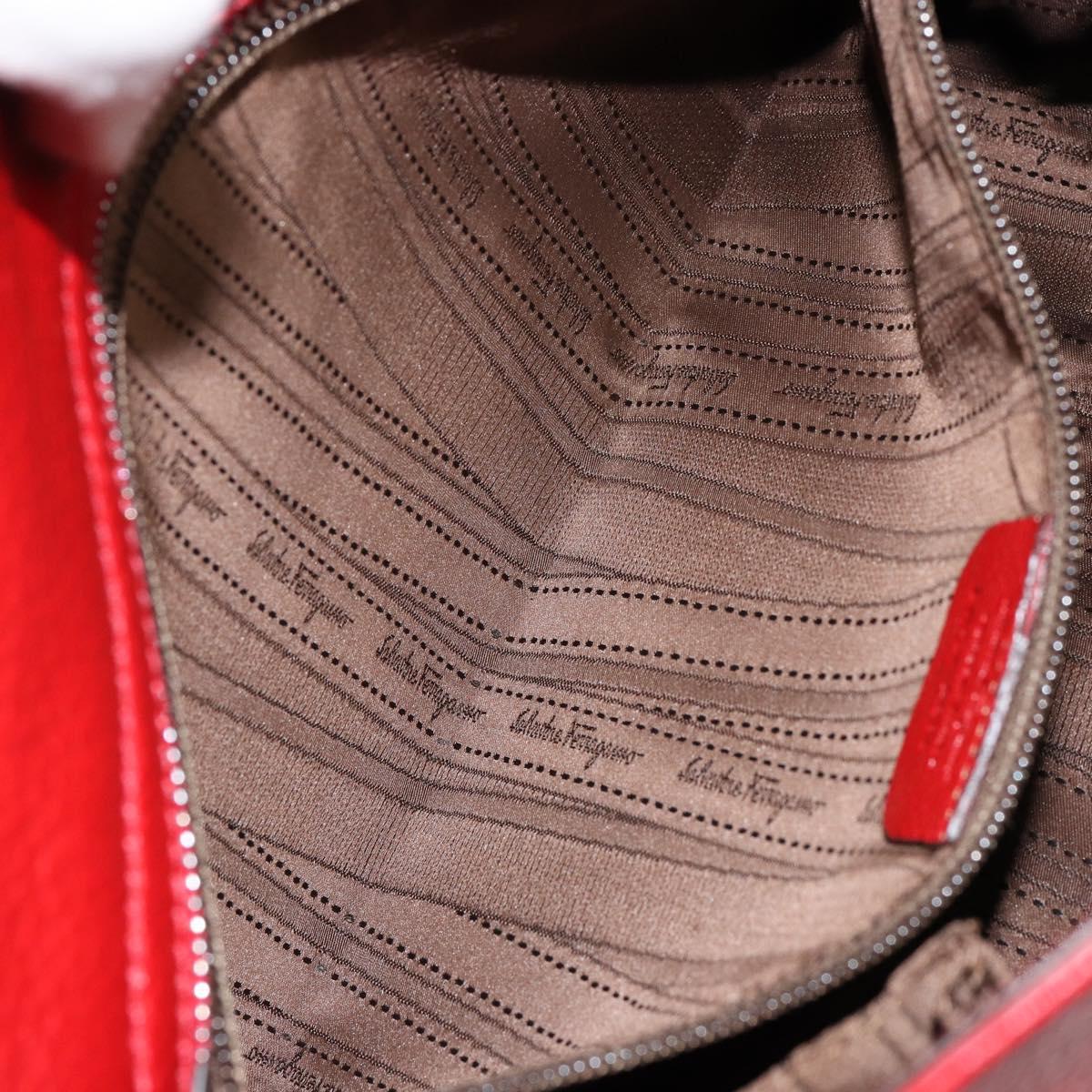 Salvatore Ferragamo Gancini Hand Bag Leather 2way Red Silver Auth 152277