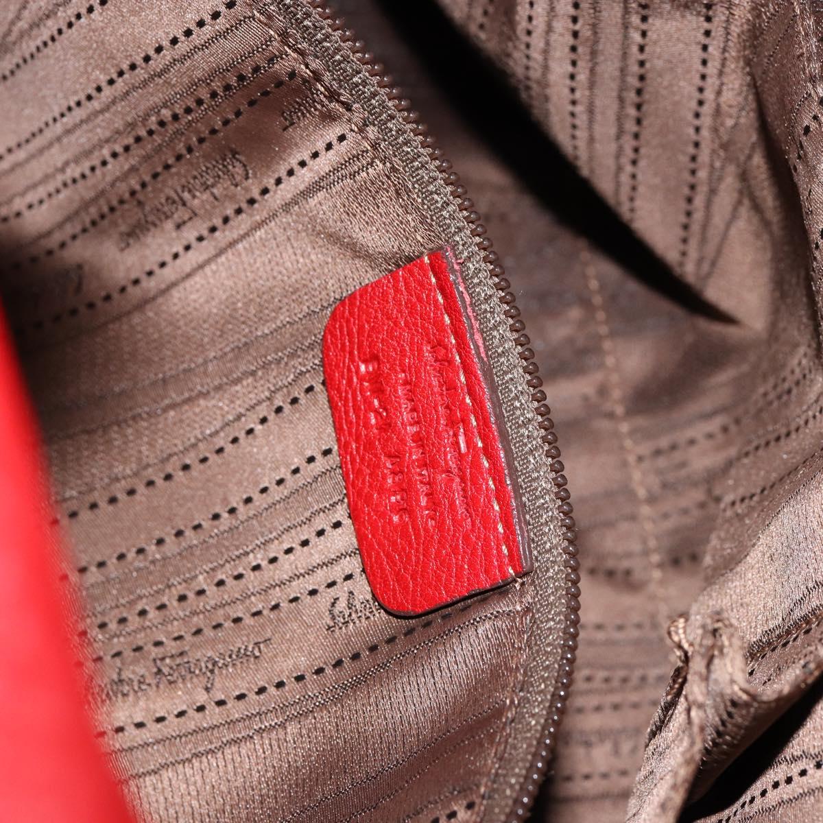 Salvatore Ferragamo Gancini Hand Bag Leather 2way Red Silver Auth 152277