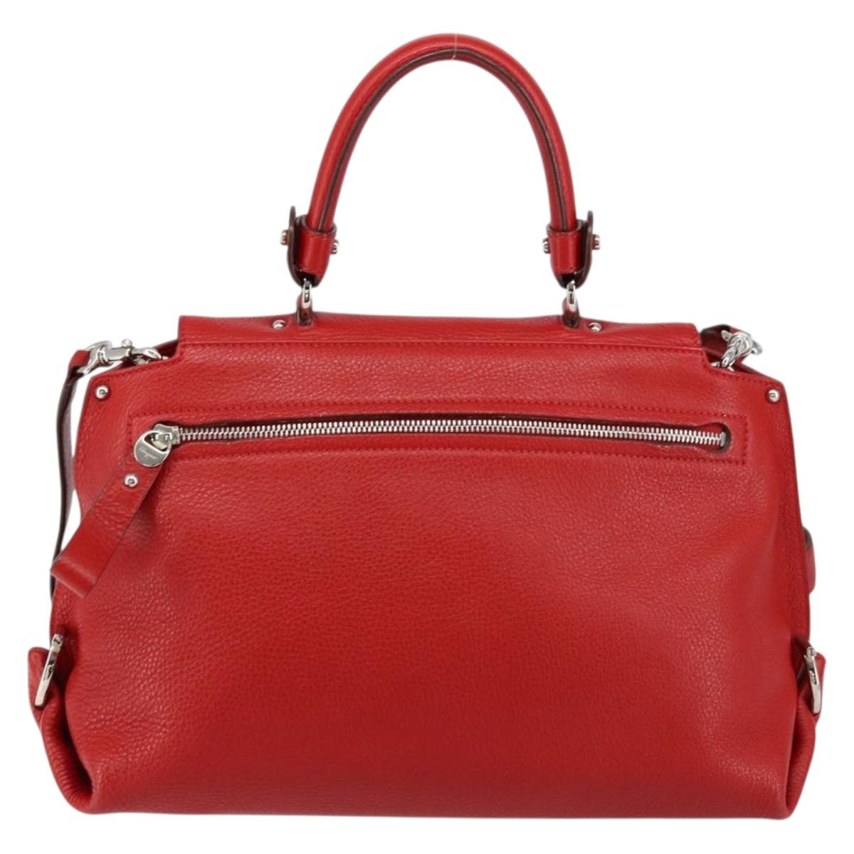 Salvatore Ferragamo Gancini Hand Bag Leather 2way Red Silver Auth 152277