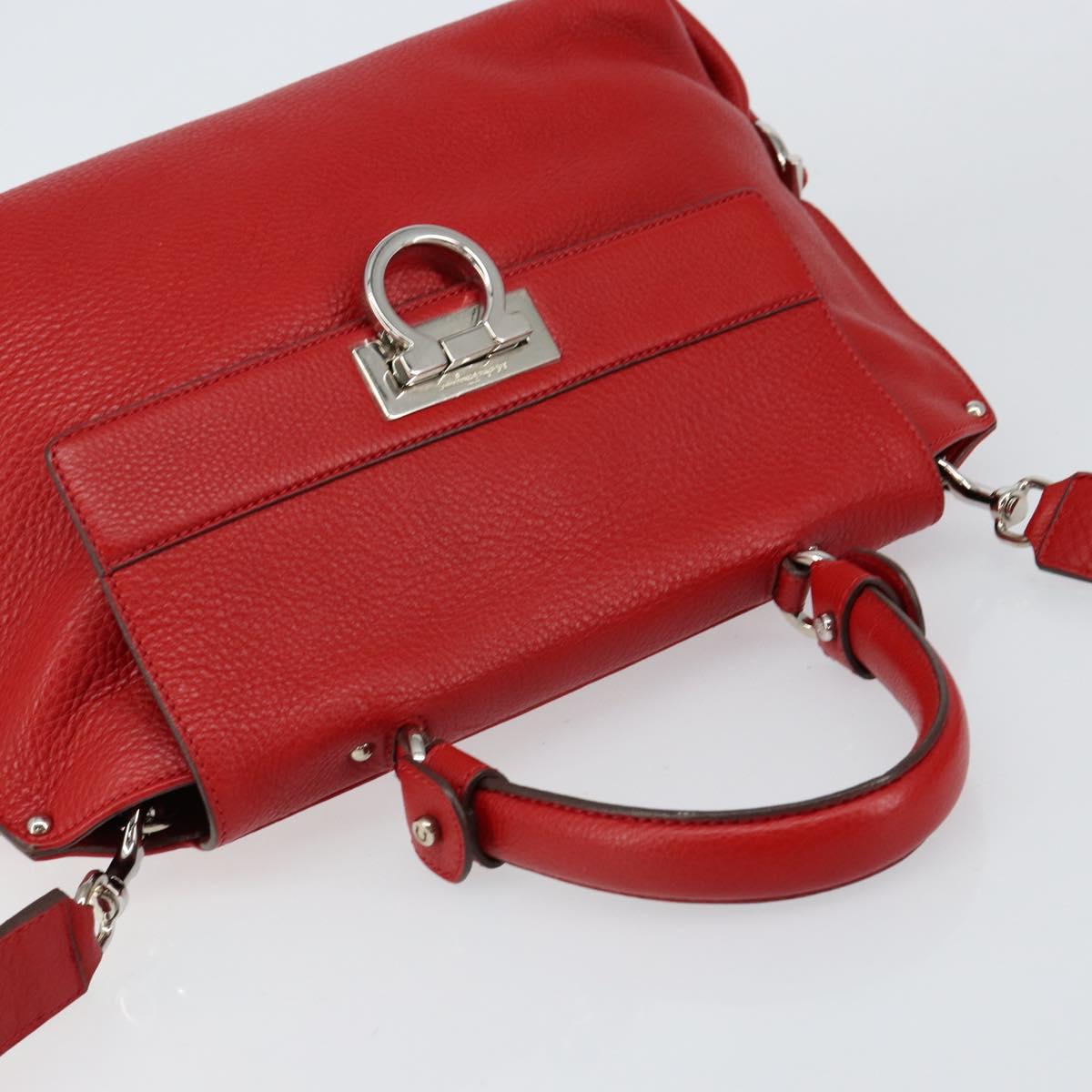 Salvatore Ferragamo Gancini Hand Bag Leather 2way Red Silver Auth 152277