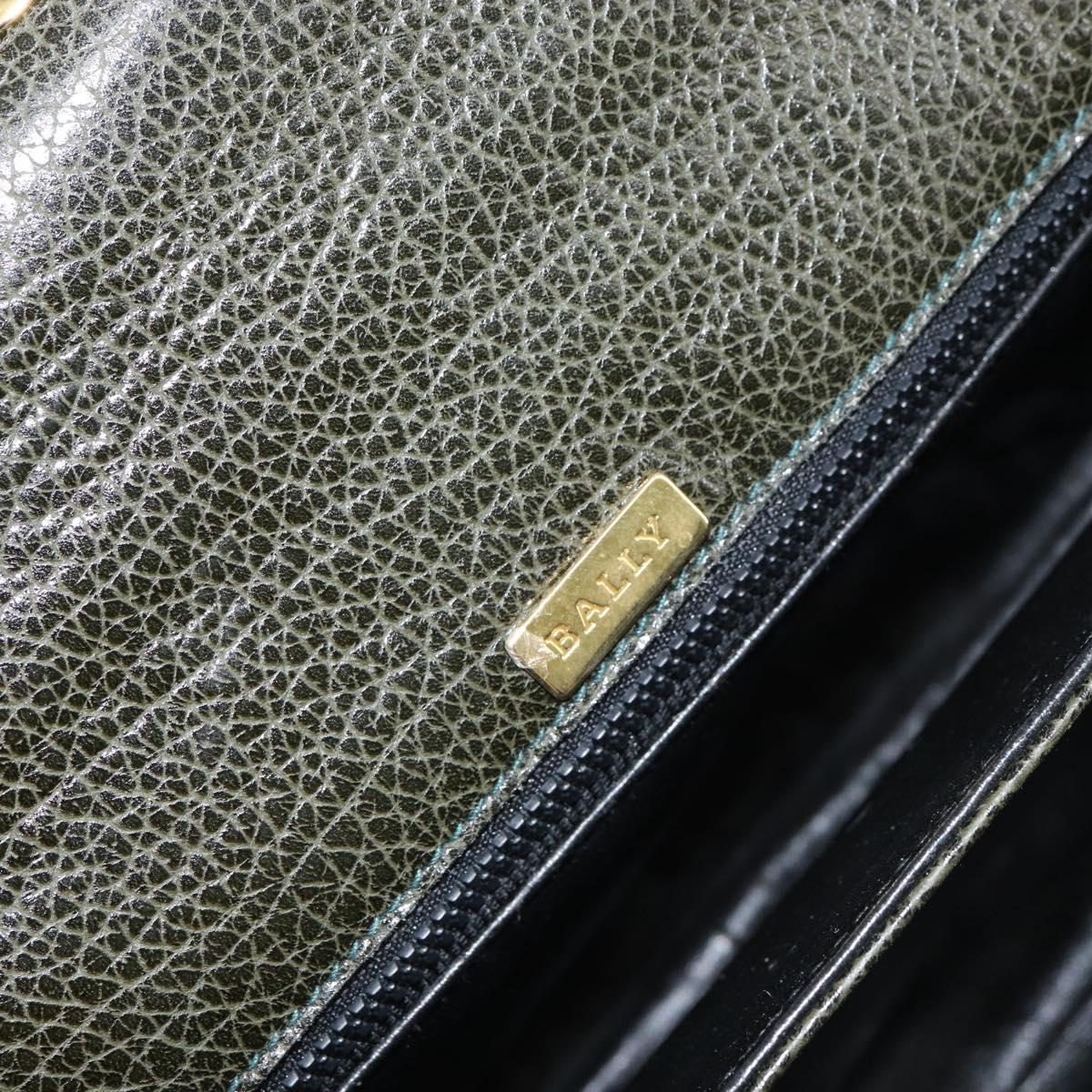 BALLY Hand Bag Leather Khaki Gold Auth 152278