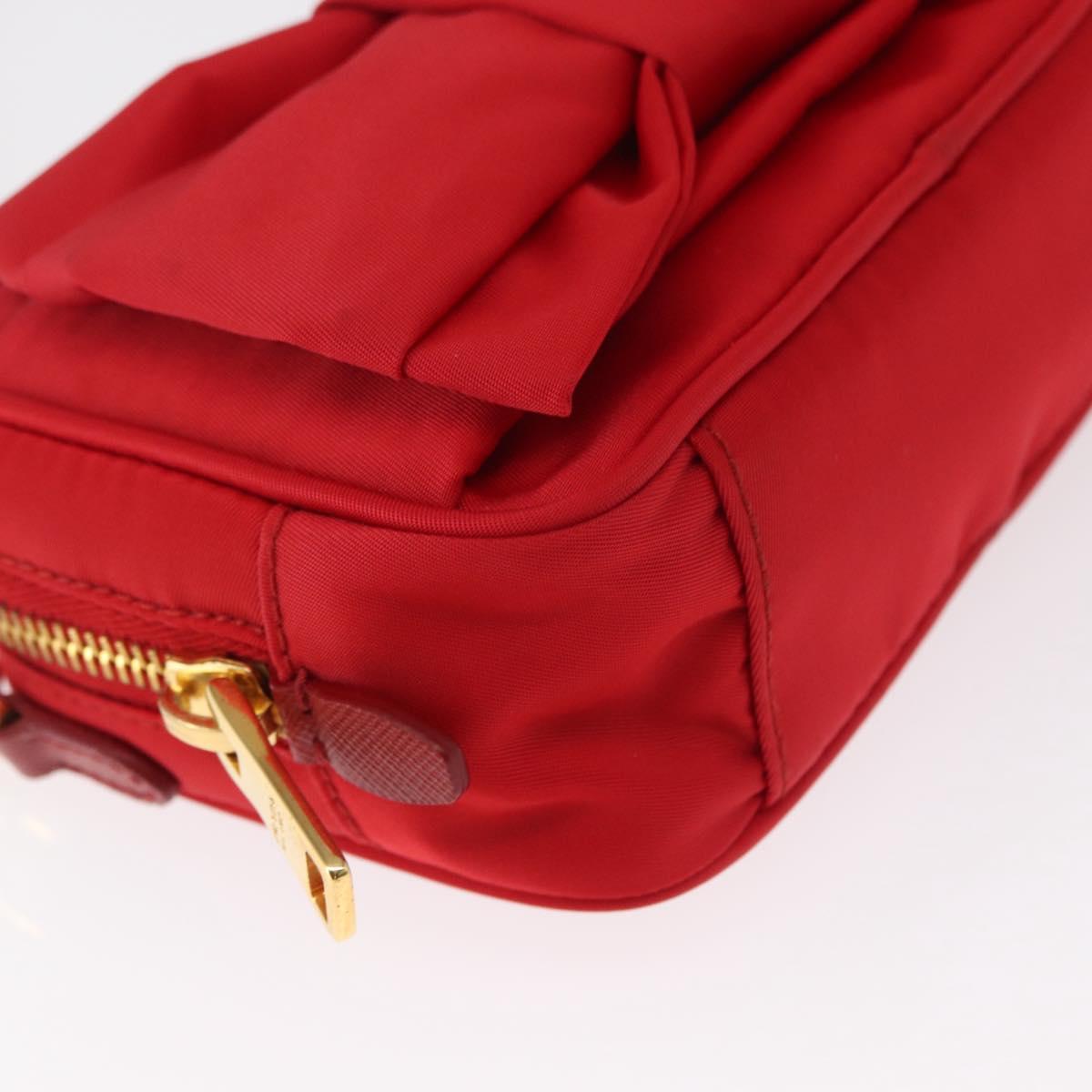 PRADA Shoulder Bag Nylon Red Gold Auth 152289SAV