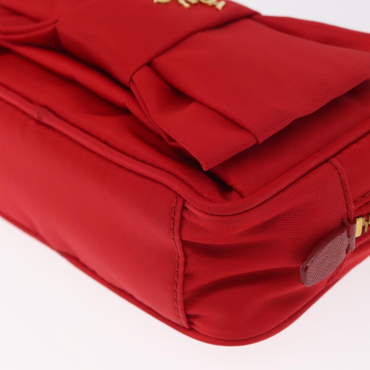 PRADA Shoulder Bag Nylon Red Gold Auth 152289SAV
