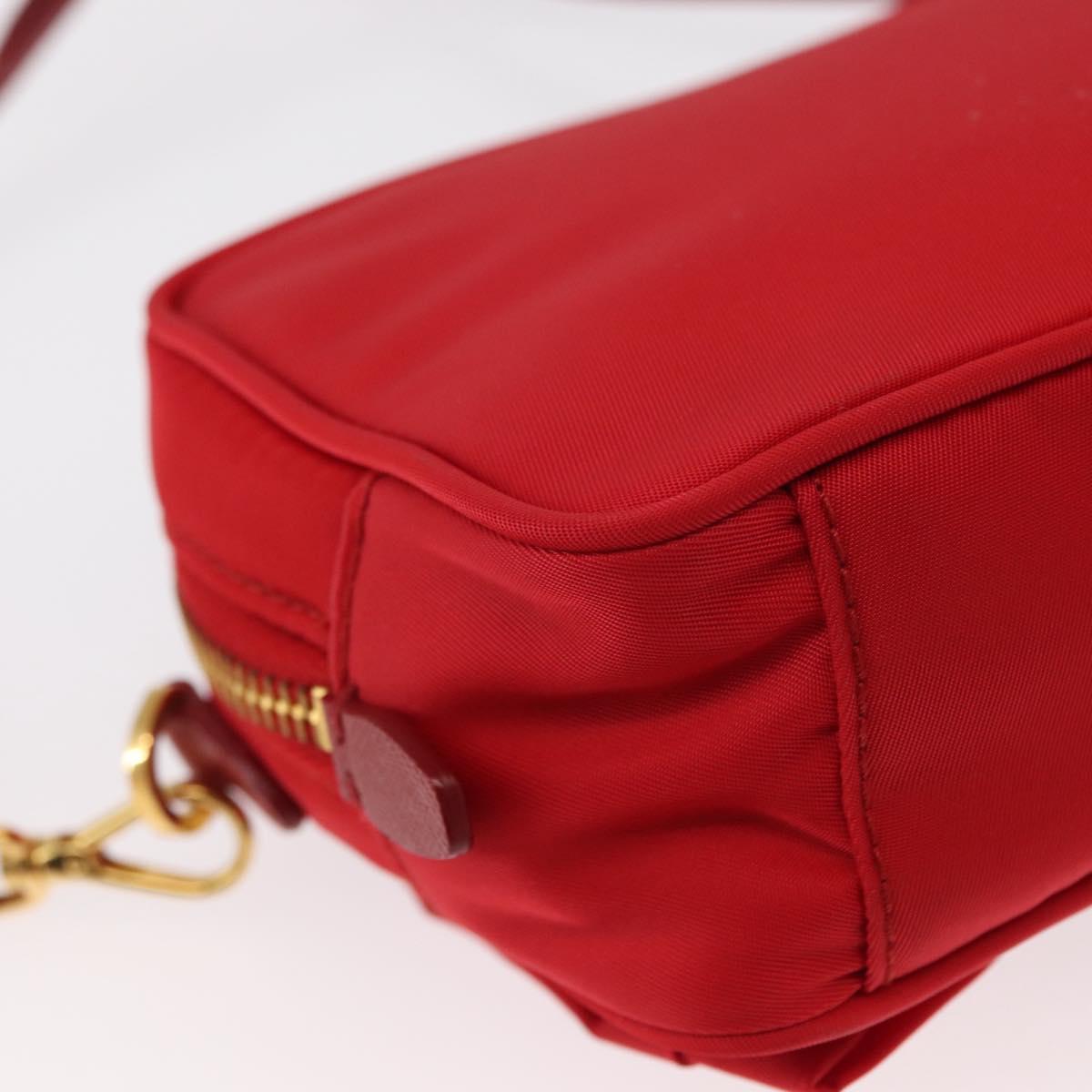 PRADA Shoulder Bag Nylon Red Gold Auth 152289SAV