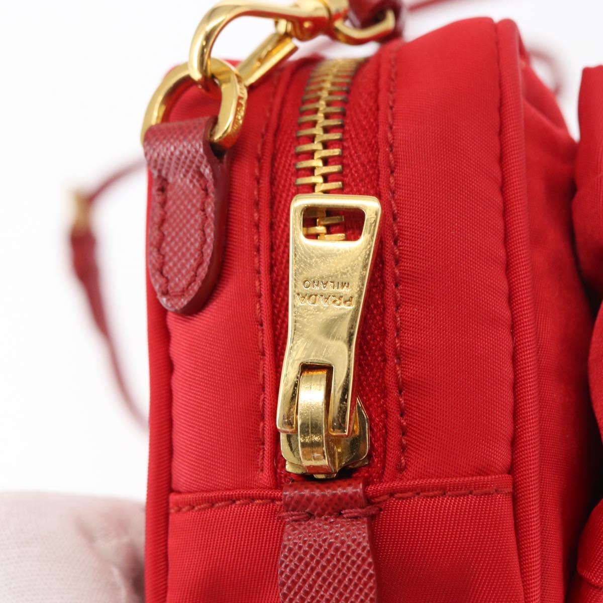 PRADA Shoulder Bag Nylon Red Gold Auth 152289SAV