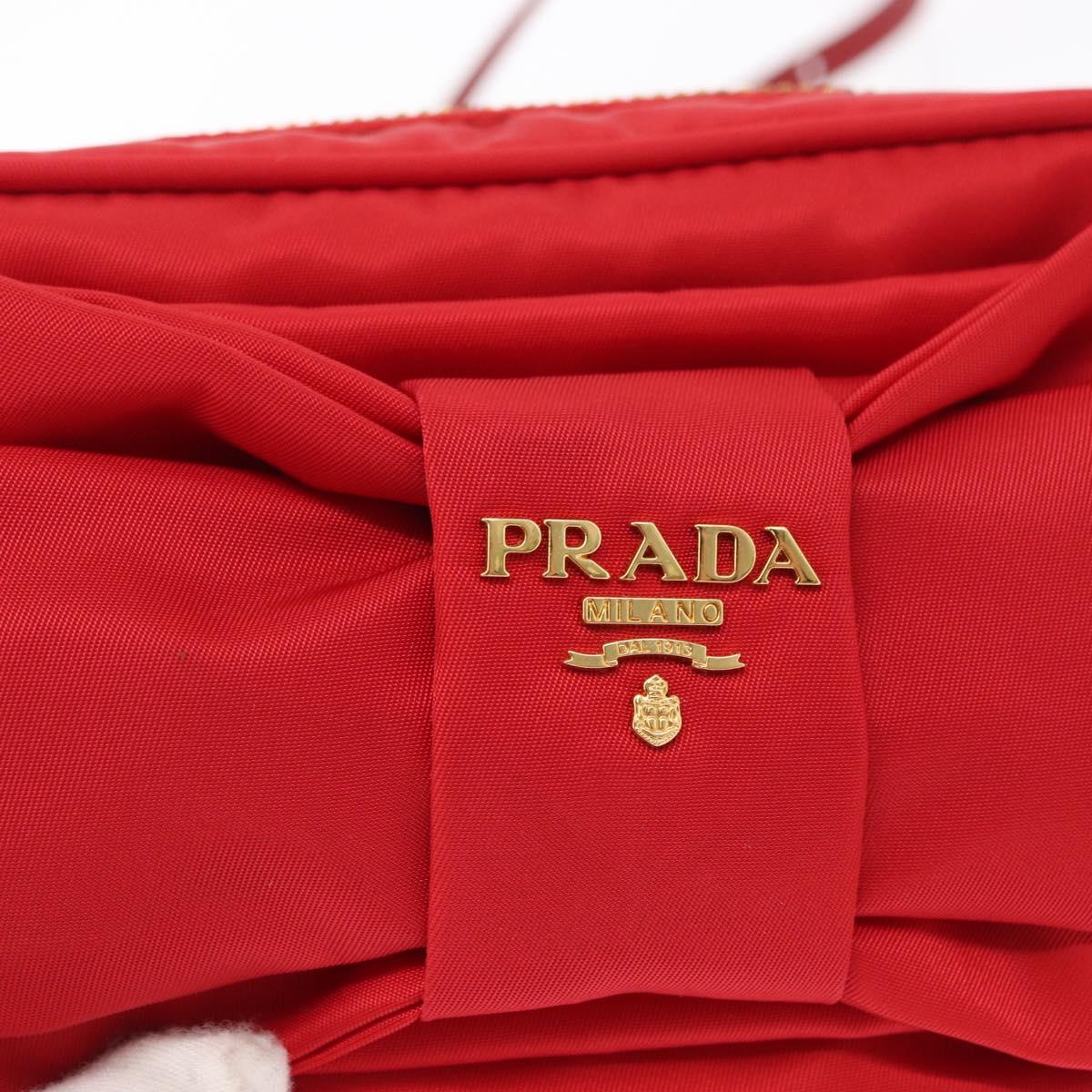 PRADA Shoulder Bag Nylon Red Gold Auth 152289SAV