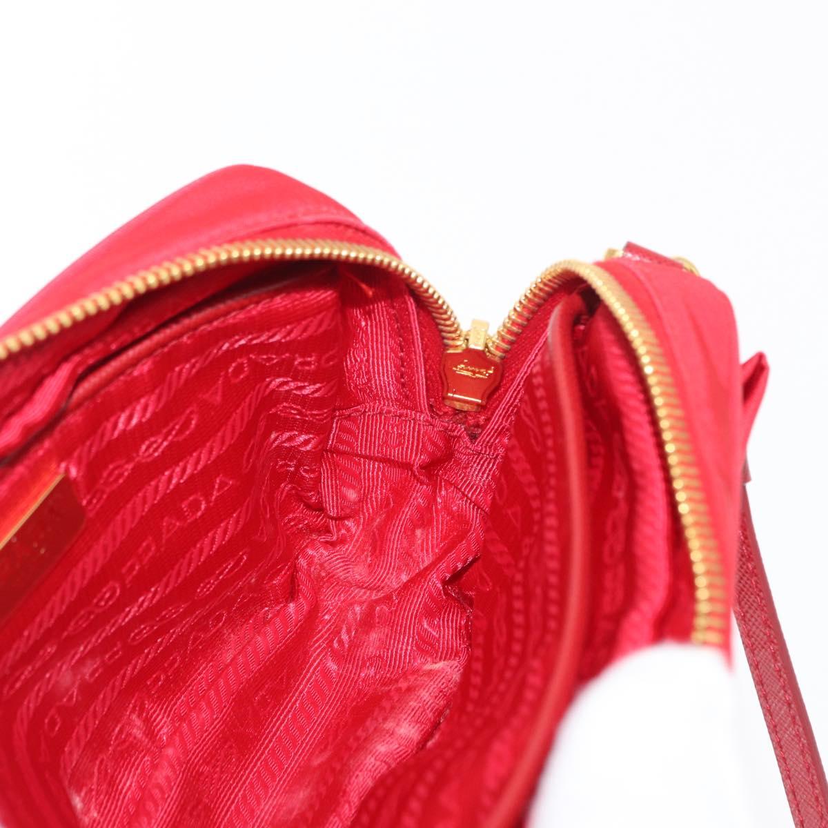 PRADA Shoulder Bag Nylon Red Gold Auth 152289SAV