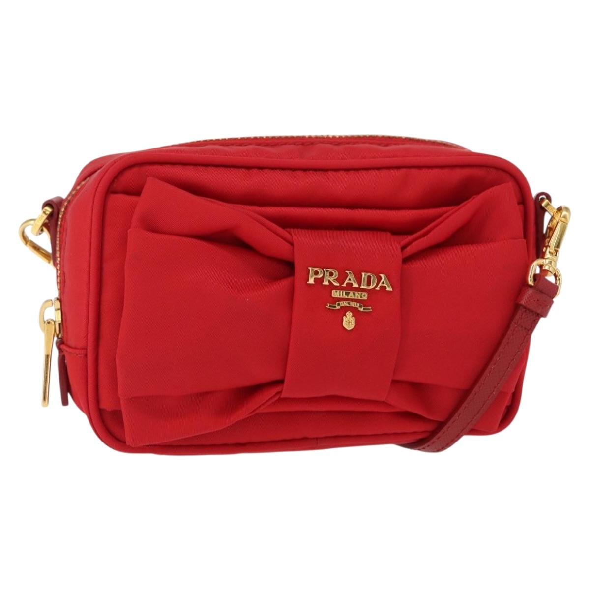 PRADA Shoulder Bag Nylon Red Gold Auth 152289SAV