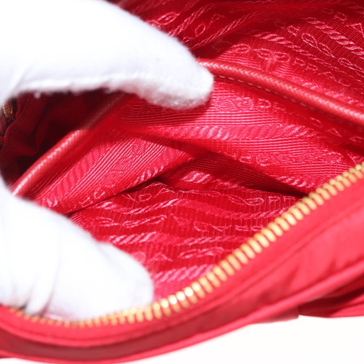 PRADA Shoulder Bag Nylon Red Gold Auth 152289SAV