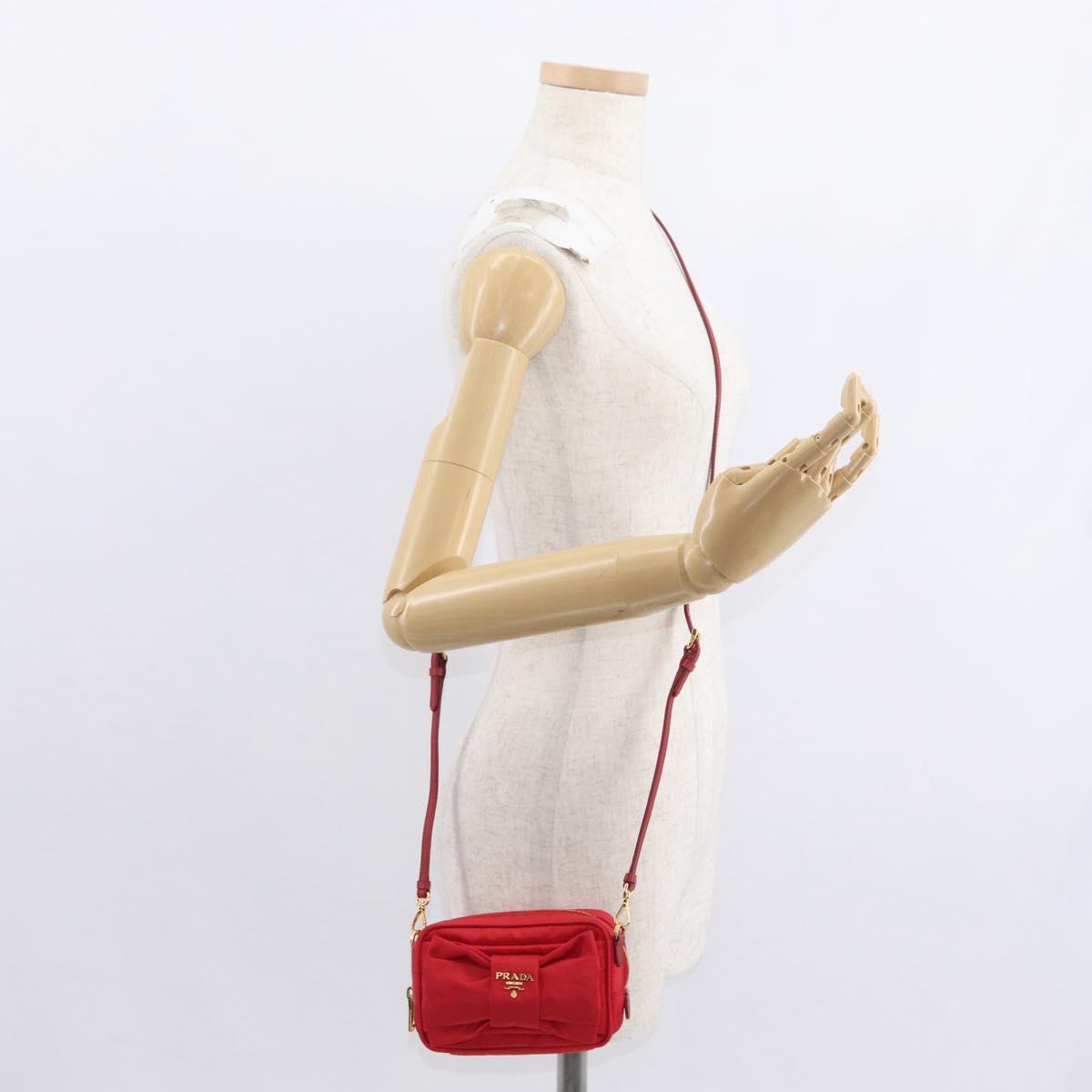 PRADA Shoulder Bag Nylon Red Gold Auth 152289SAV