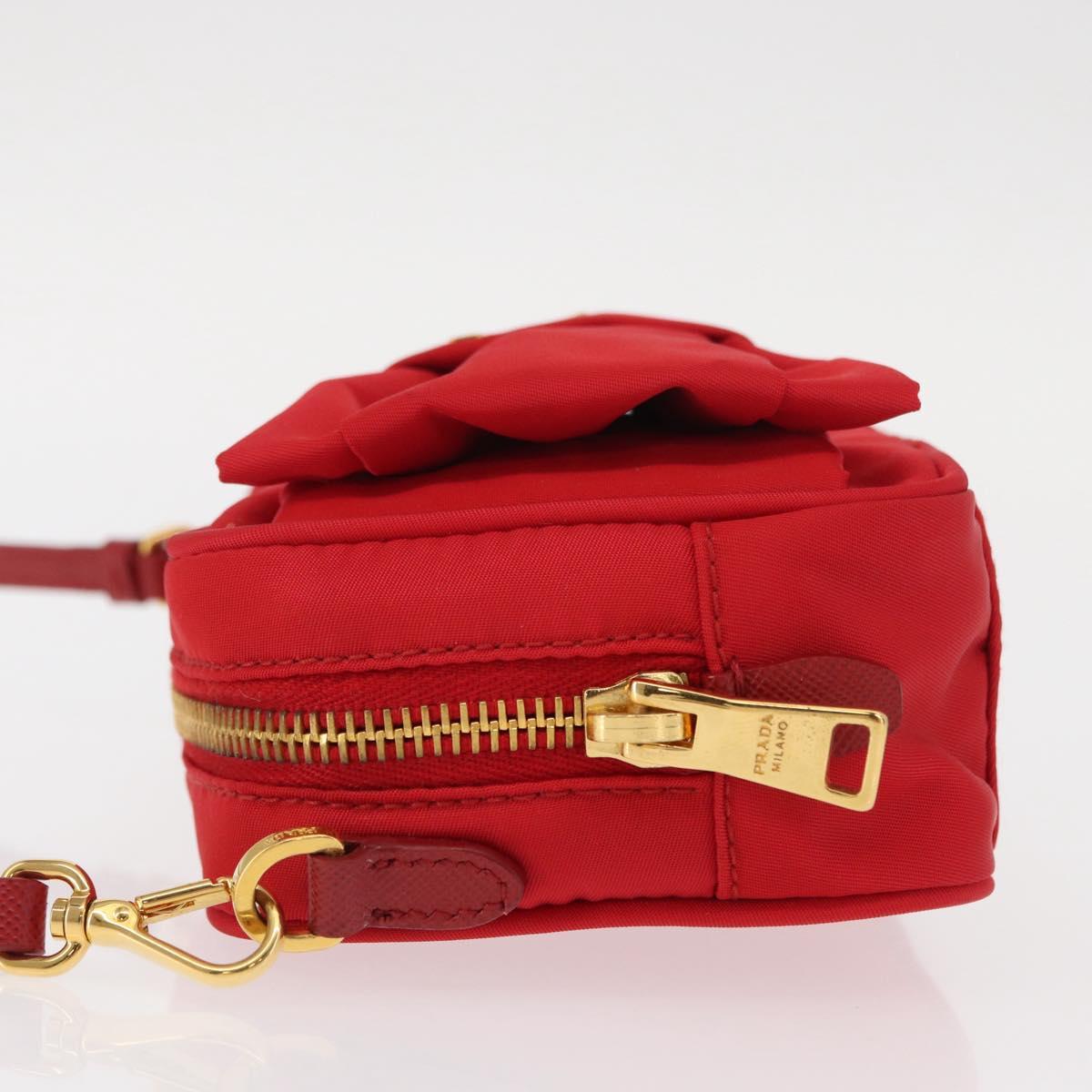 PRADA Shoulder Bag Nylon Red Gold Auth 152289SAV