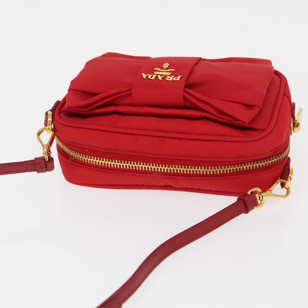 PRADA Shoulder Bag Nylon Red Gold Auth 152289SAV