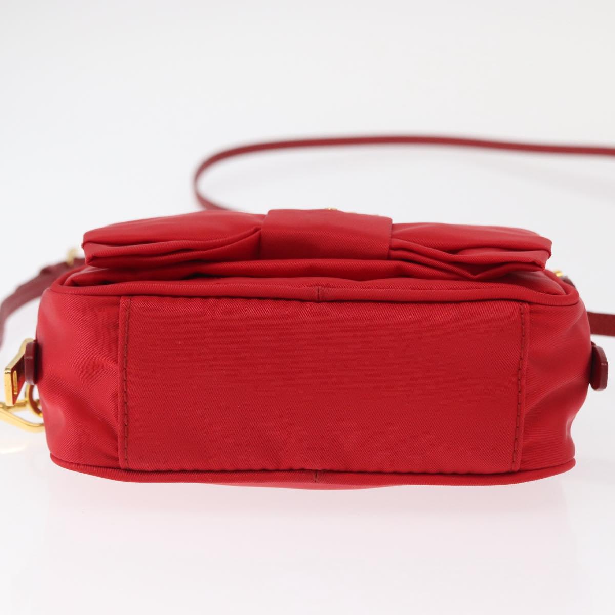 PRADA Shoulder Bag Nylon Red Gold Auth 152289SAV