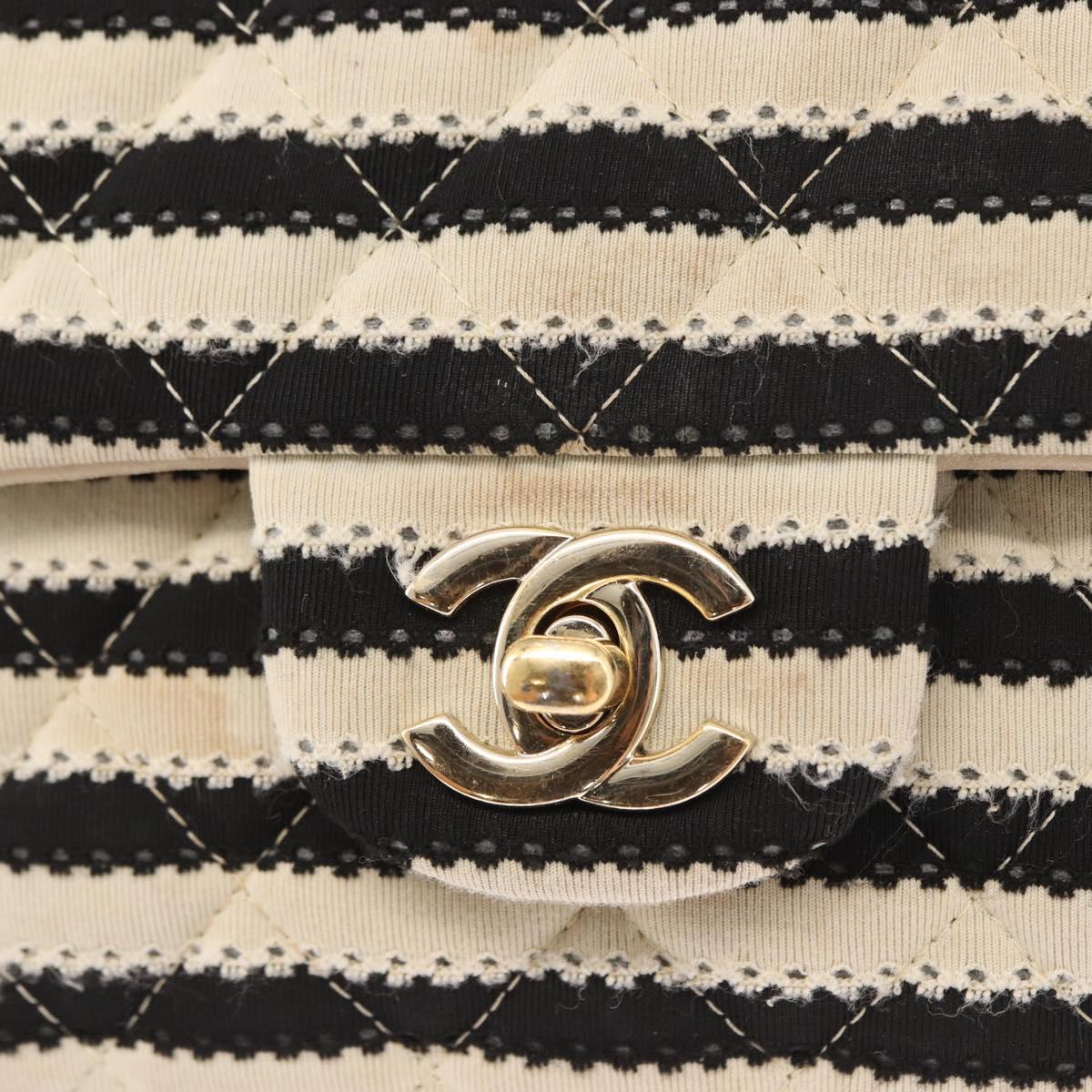 CHANEL Matelasse Chain Double Flap Chain Bag Knitted White CC Auth 152291SAV