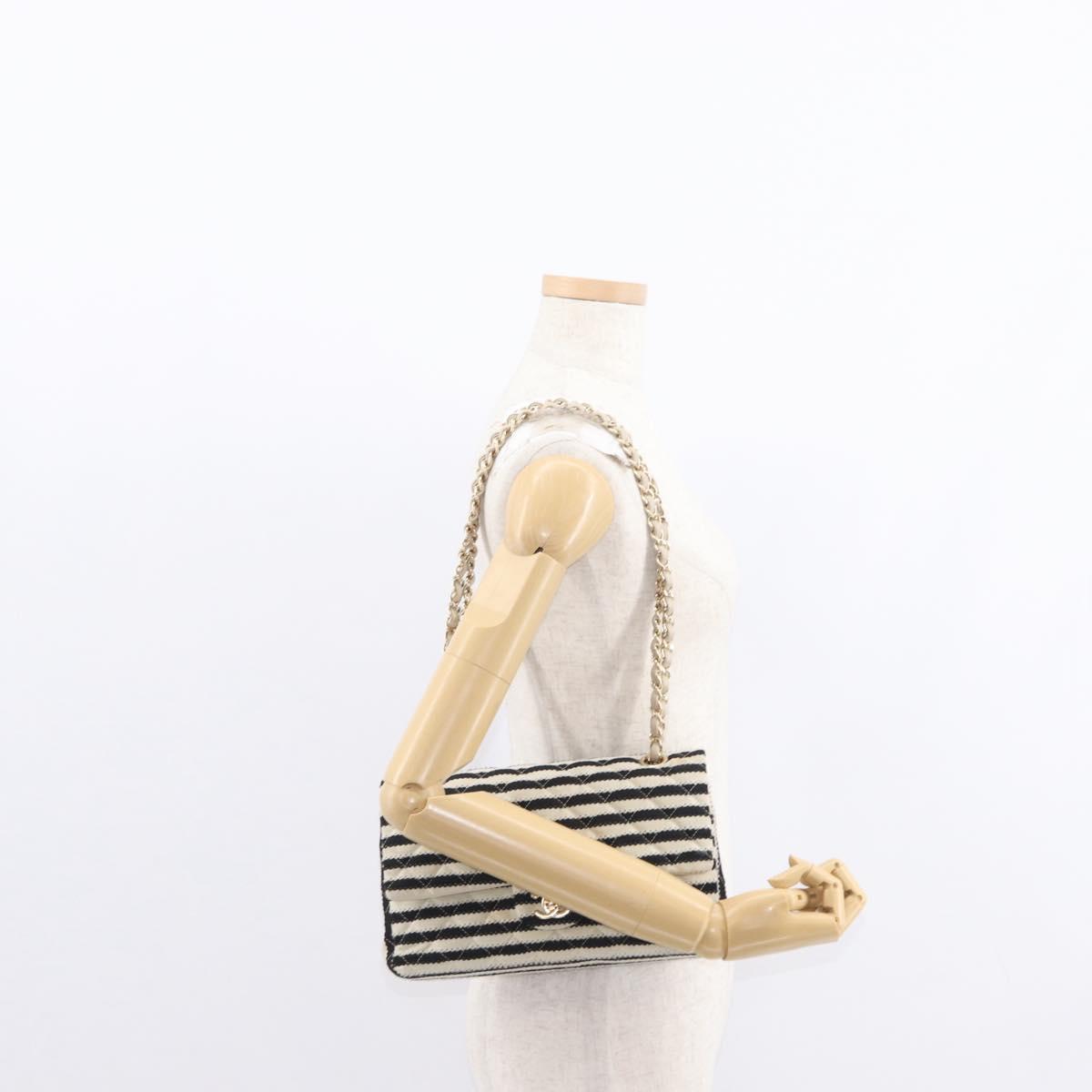 CHANEL Matelasse Chain Double Flap Chain Bag Knitted White CC Auth 152291SAV