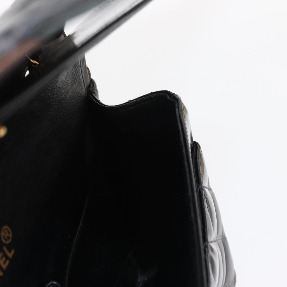 CHANEL Matelasse Double Flap Chain Bag Patent leather Black Gold CC Auth 152292V