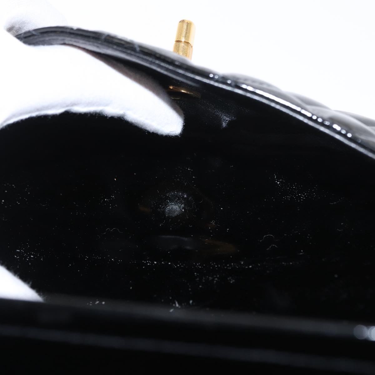 CHANEL Matelasse Double Flap Chain Bag Patent leather Black Gold CC Auth 152292V