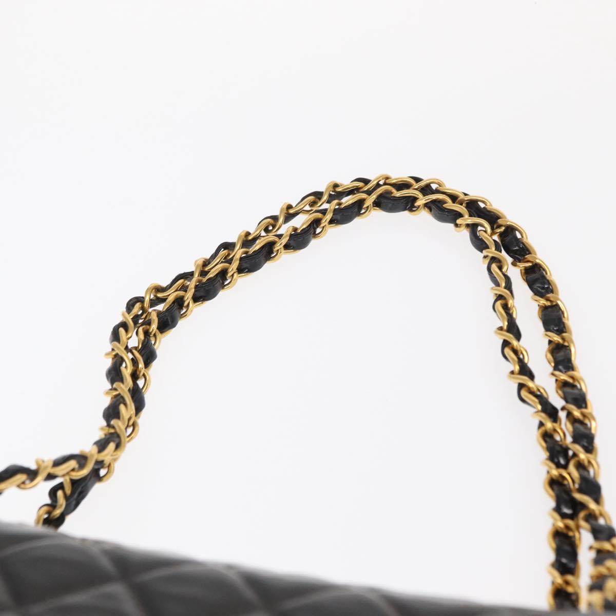 CHANEL Matelasse Double Flap Chain Bag Patent leather Black Gold CC Auth 152292V