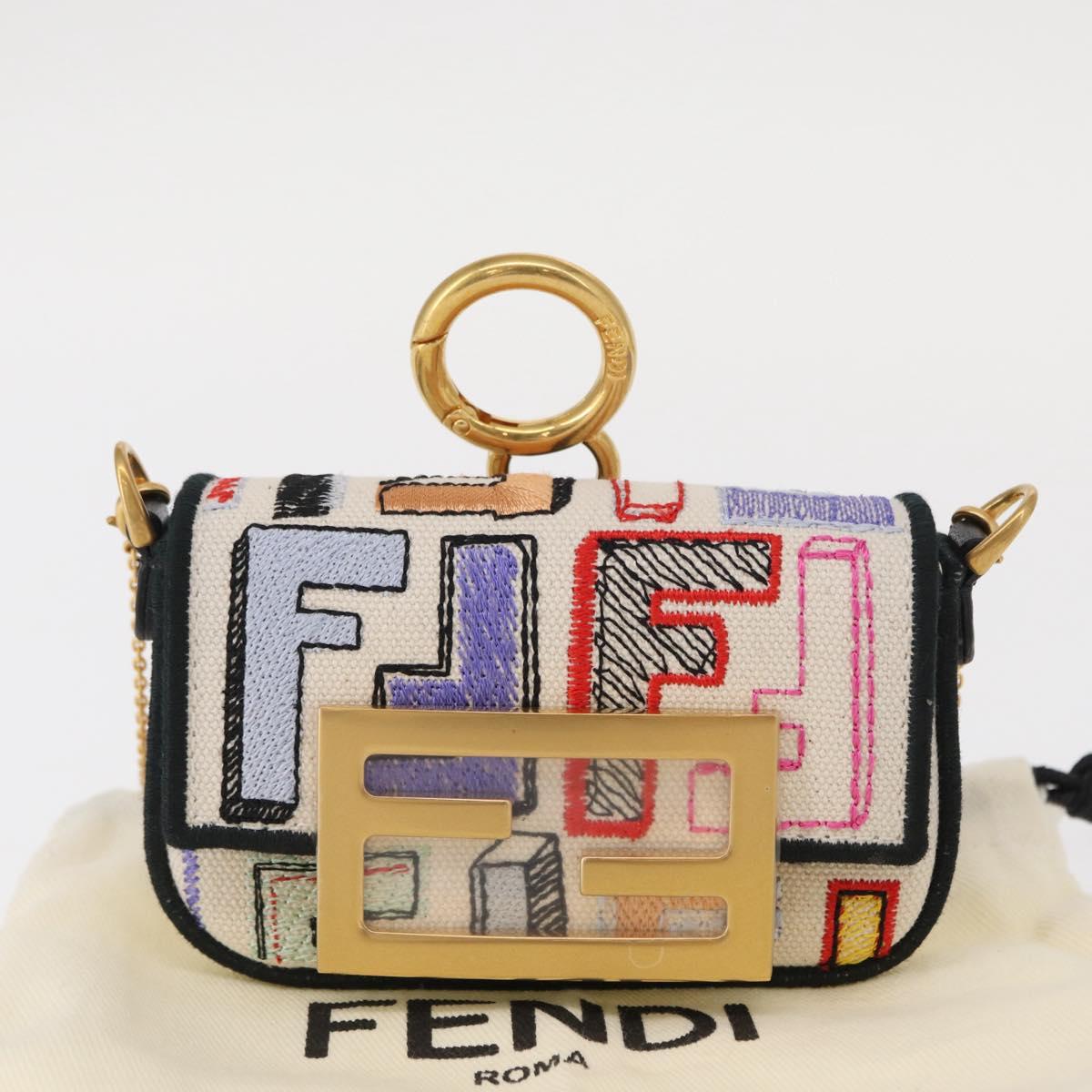 FENDI Zucca Canvas Nano Baguette Pouch Multicolor Gold Auth 152293SAM