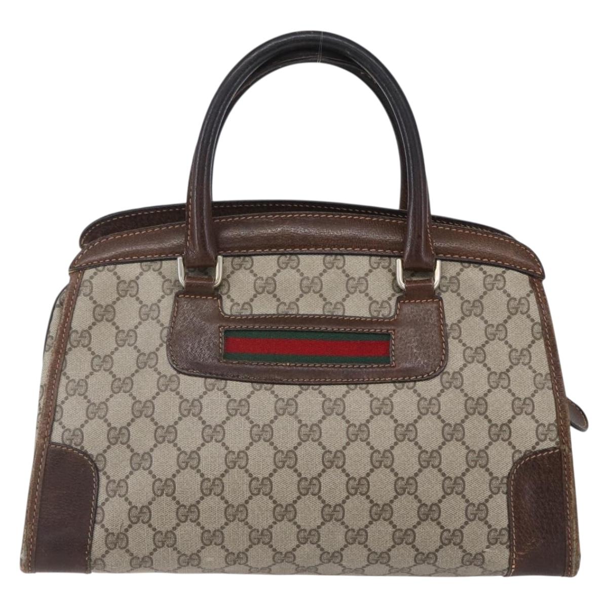 GUCCI GG Supreme Web Sherry Line Hand Bag PVC Beige Gold Auth 152358