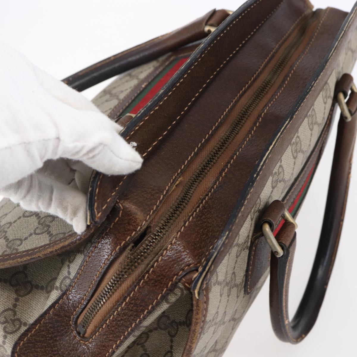 GUCCI GG Supreme Web Sherry Line Hand Bag PVC Beige Gold Auth 152358