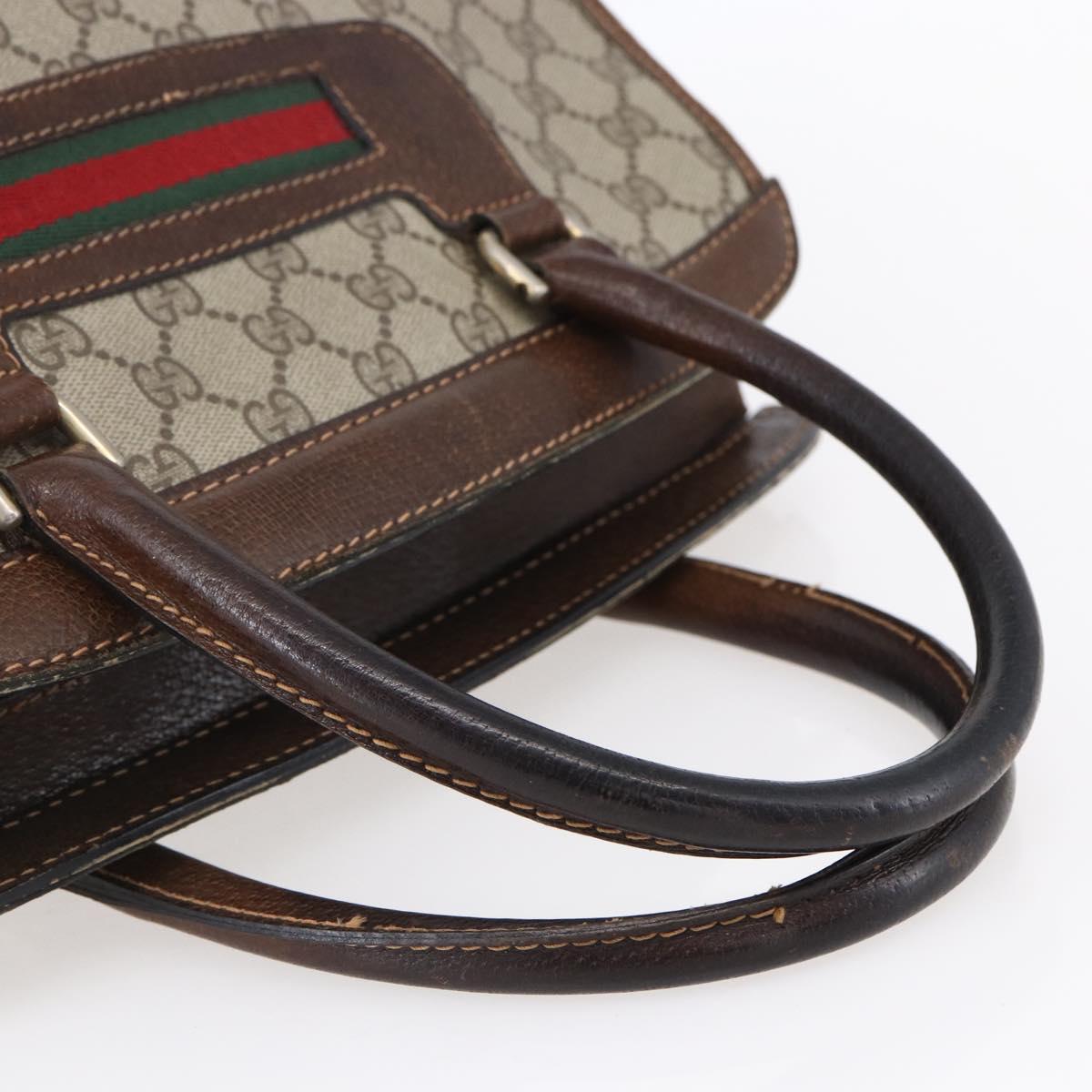 GUCCI GG Supreme Web Sherry Line Hand Bag PVC Beige Gold Auth 152358