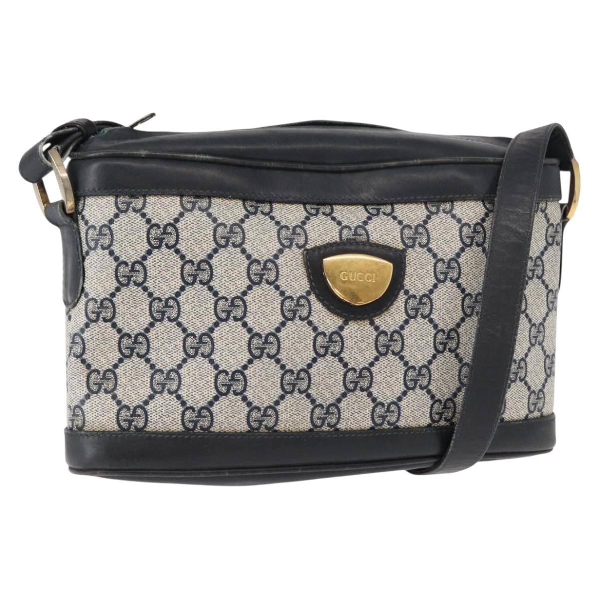 GUCCI GG Supreme Shoulder Bag PVC Leather Navy Gold Auth 152361