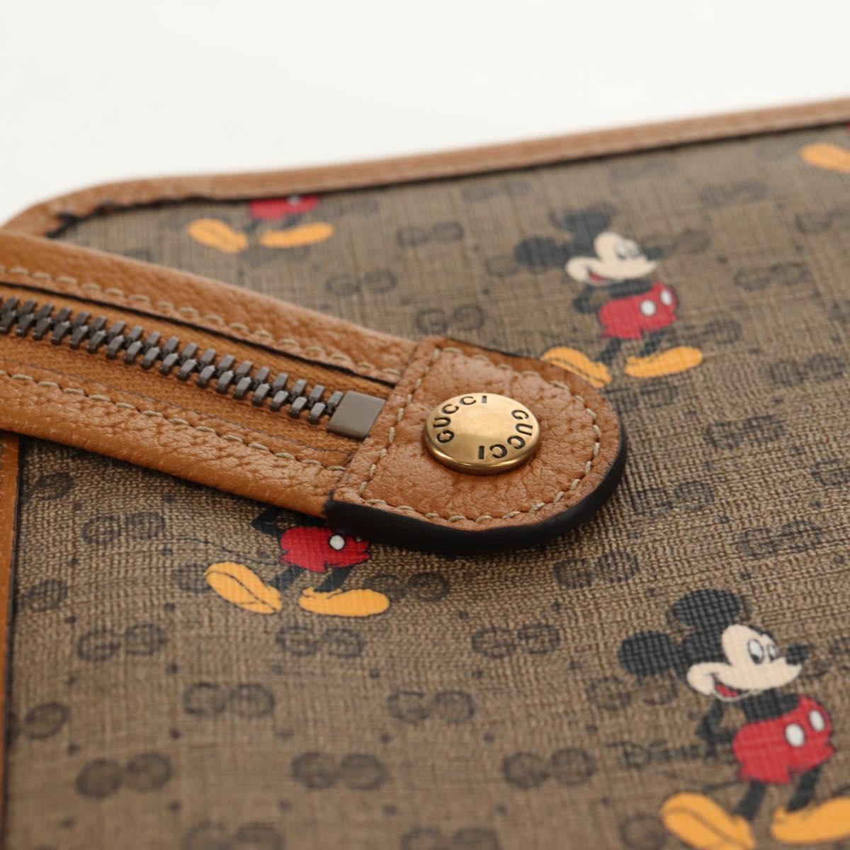 GUCCI GUCCIxDisney GG Supreme Clutch Bag PVC Beige Gold 602552 Auth 152362M