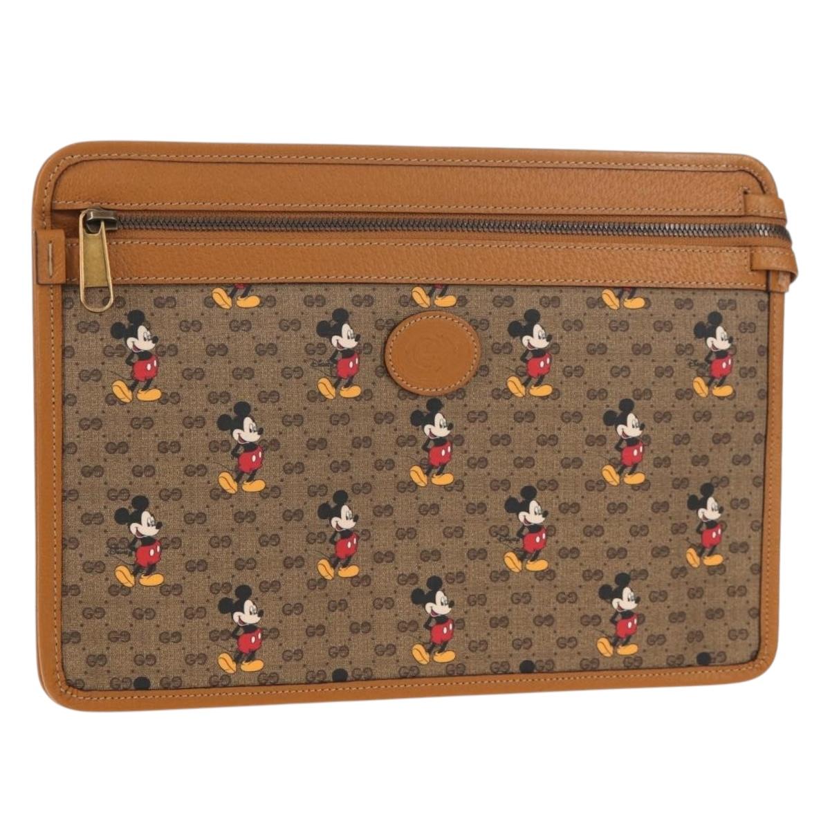 GUCCI GUCCIxDisney GG Supreme Clutch Bag PVC Beige Gold 602552 Auth 152362M