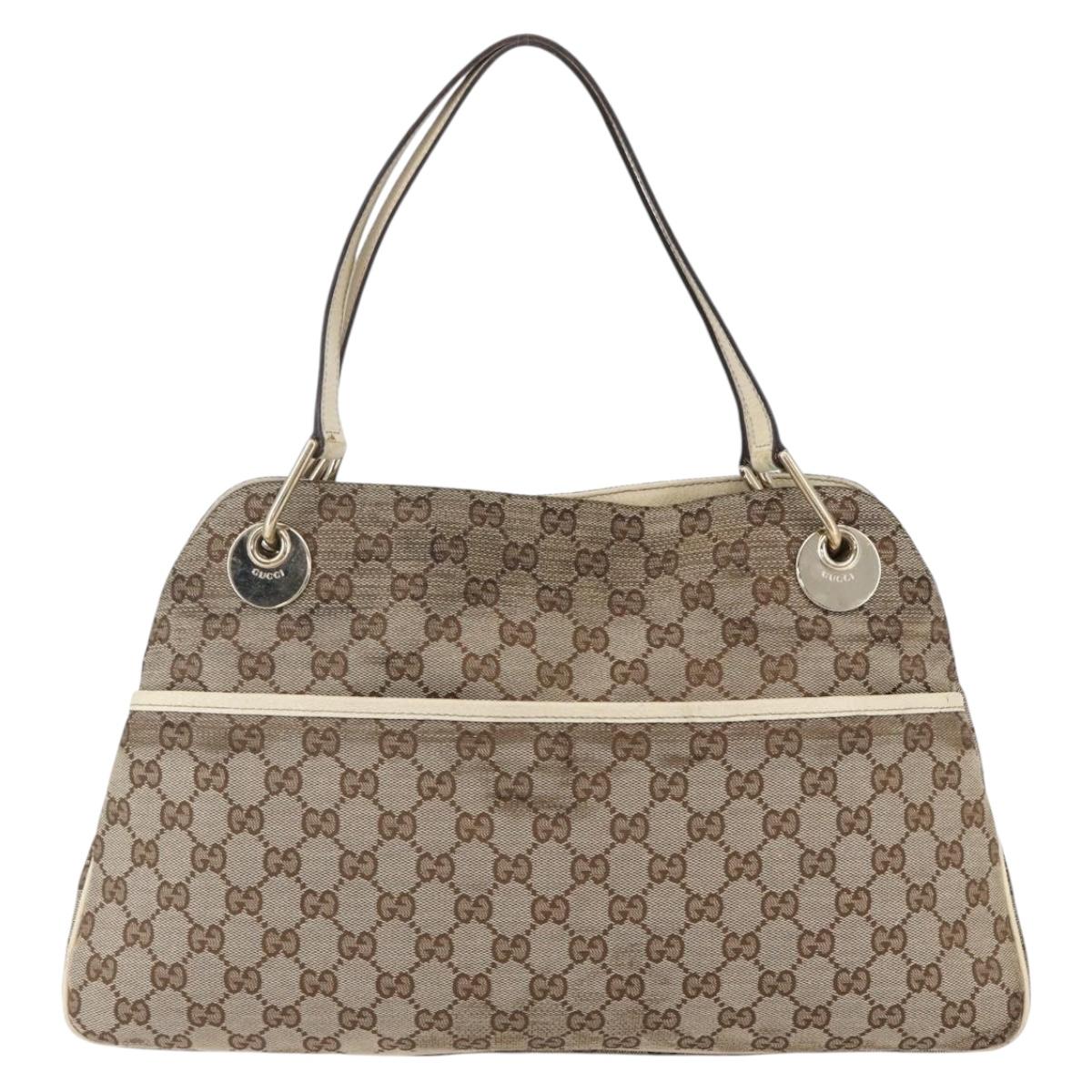 GUCCI GG Canvas Tote Bag Beige Gold Auth 152364