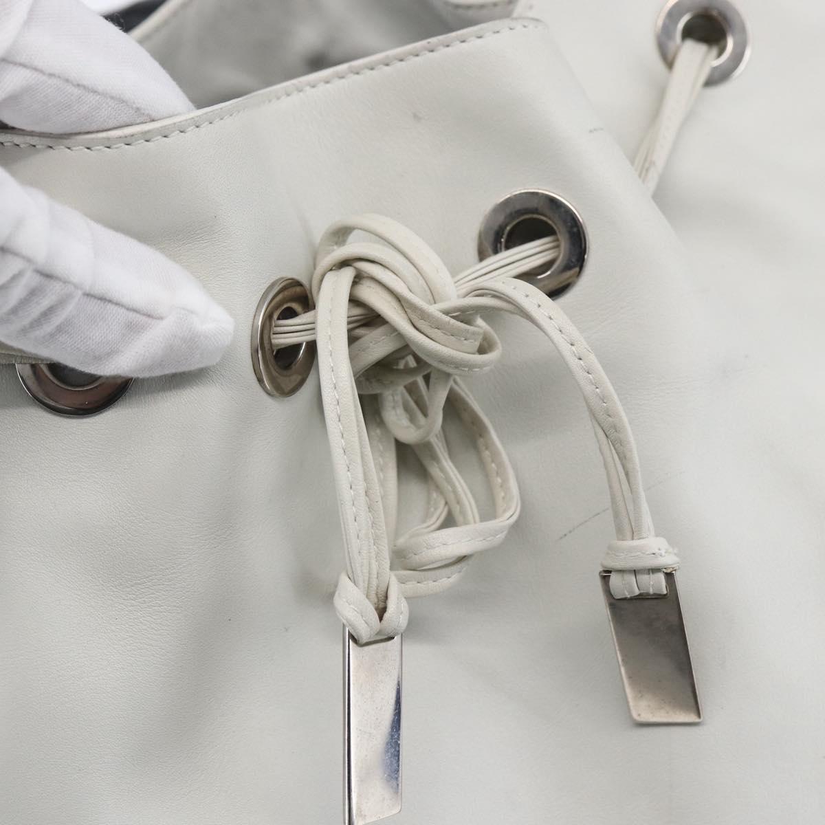 GUCCI Bamboo Shoulder Bag Leather White Silver 001 4006 2404 Auth 152366