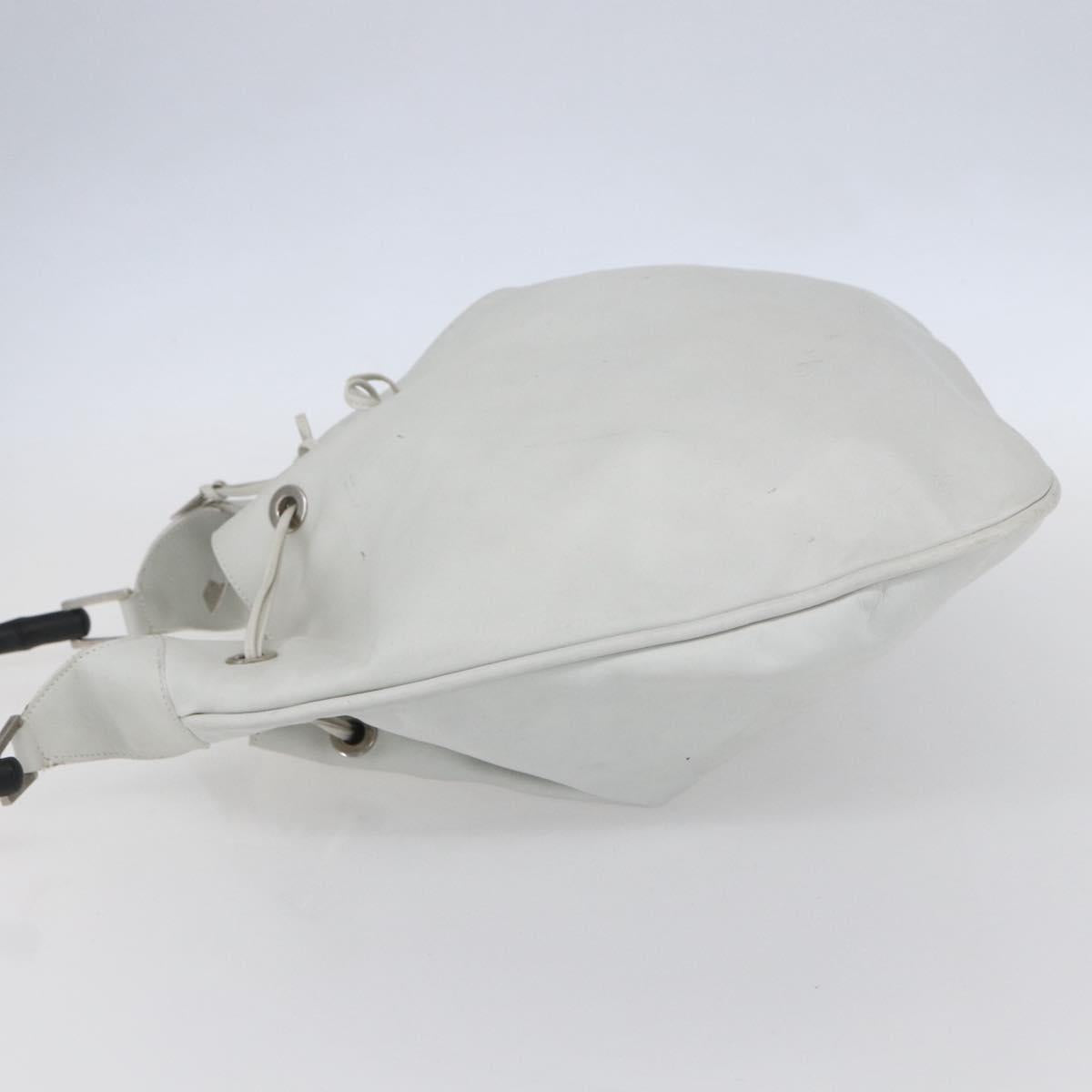 GUCCI Bamboo Shoulder Bag Leather White Silver 001 4006 2404 Auth 152366