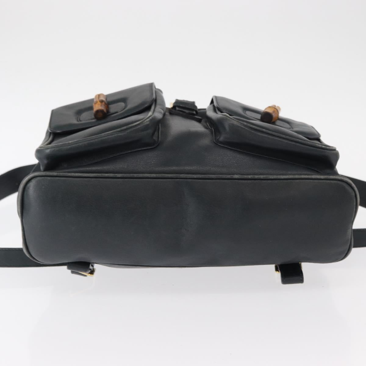 GUCCI Bamboo Backpack Leather Navy Gold 003 2058 0016 Auth 152368