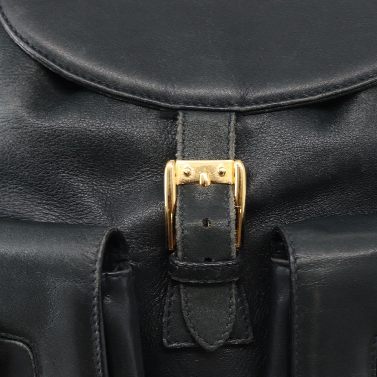 GUCCI Bamboo Backpack Leather Navy Gold 003 2058 0016 Auth 152368