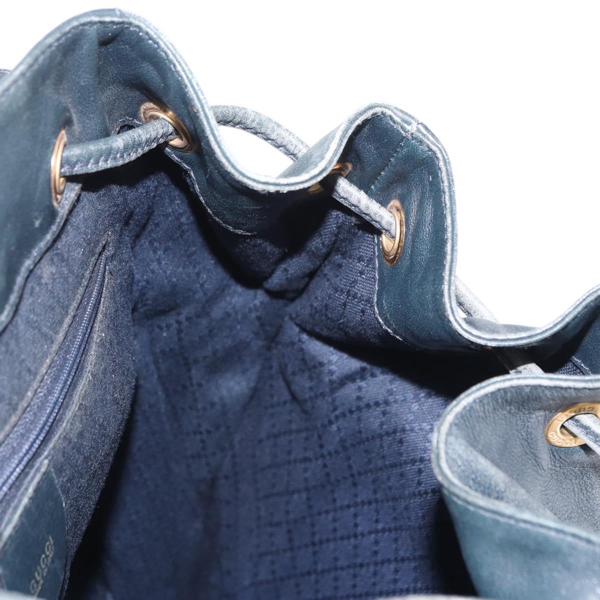 GUCCI Bamboo Backpack Leather Navy Gold 003 2058 0016 Auth 152368