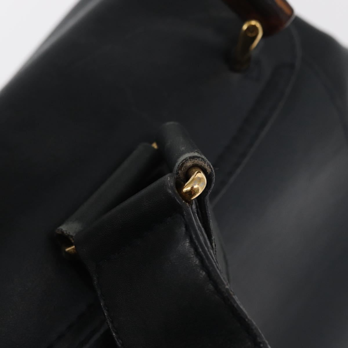 GUCCI Bamboo Backpack Leather Navy Gold 003 2058 0016 Auth 152368