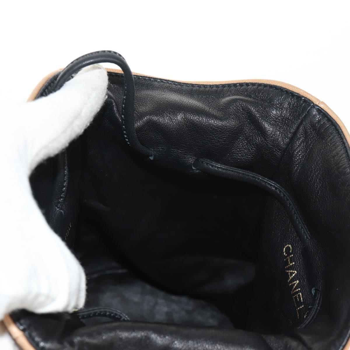 CHANEL Purse Hand Bag Lamb Skin Beige CC Auth 152370A