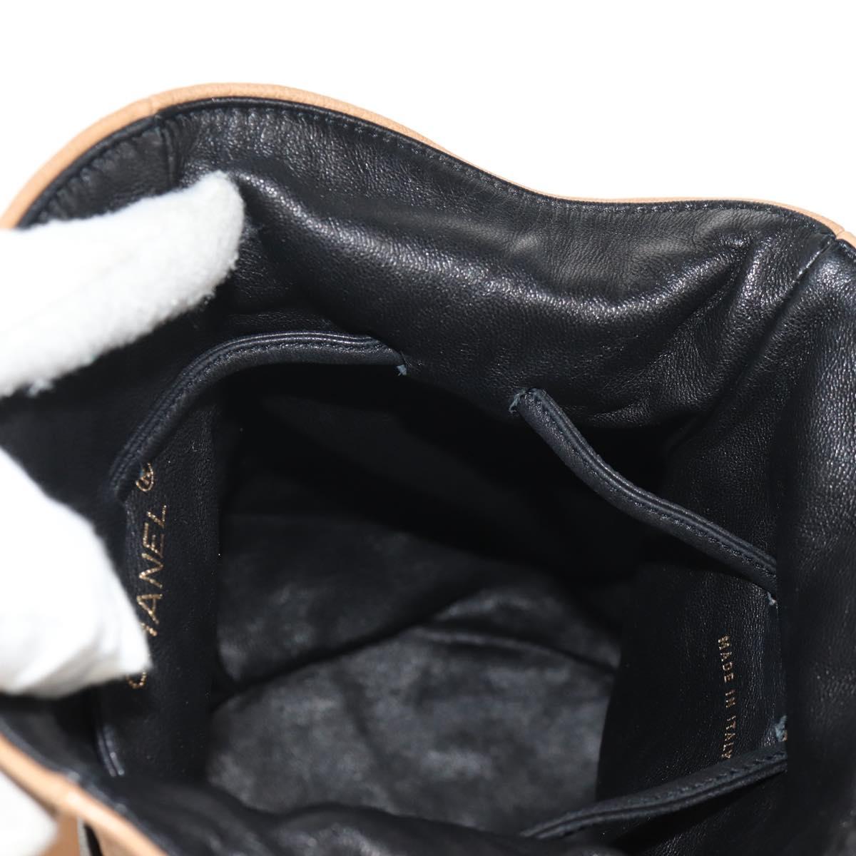 CHANEL Purse Hand Bag Lamb Skin Beige CC Auth 152370A